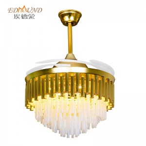 K009 Fan Candelier Uasteorainn le solas le dath iargúlta 42 orlach 3 le Chandelier Fan Crystal Cainteoir