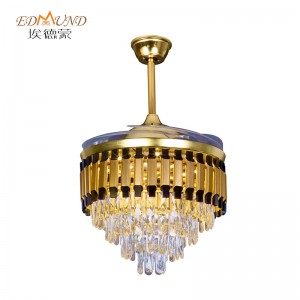 K011 Fan Candelier Uasteorainn le solas le dath iargúlta 42 orlach 3 le Chandelier Fan Crystal Cainteoir